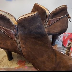 Sofft Suede Heel Ankle Booties Chocolate Brown Color